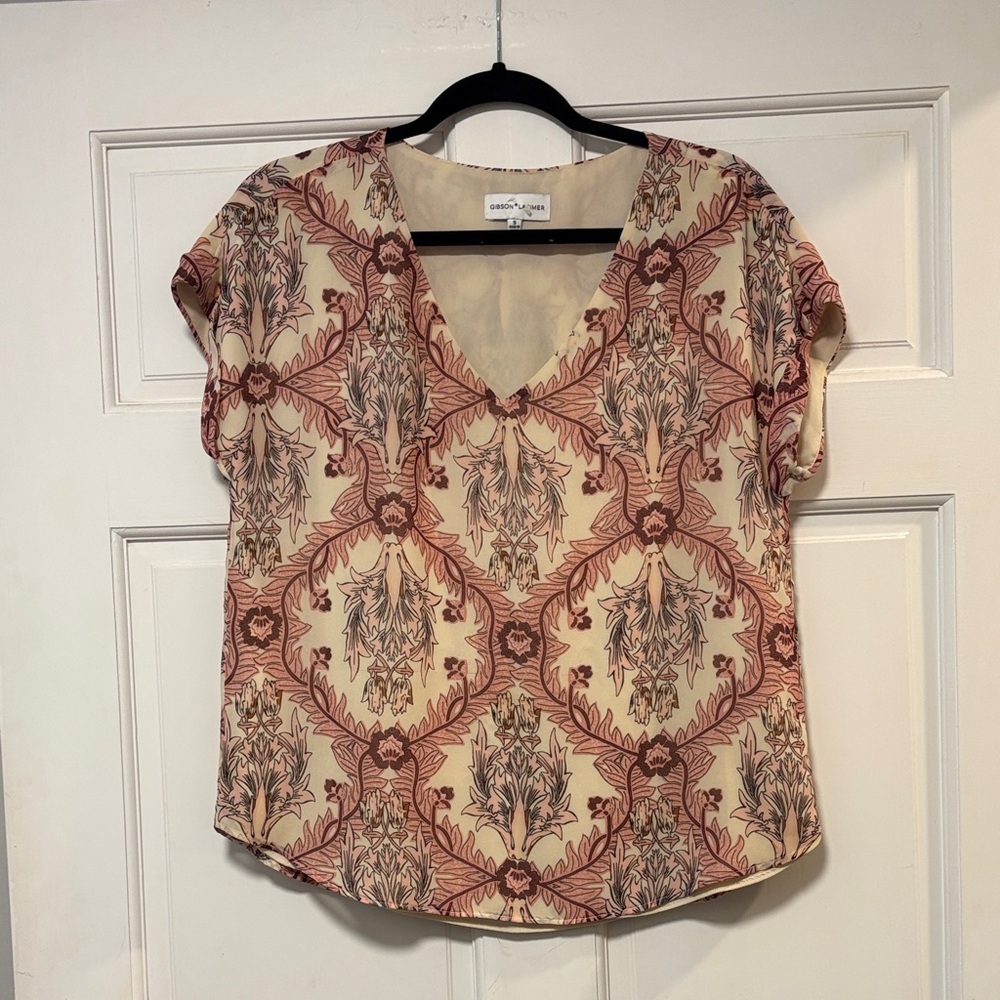 Gibson Latimer Beige and mauve Floral Blouse